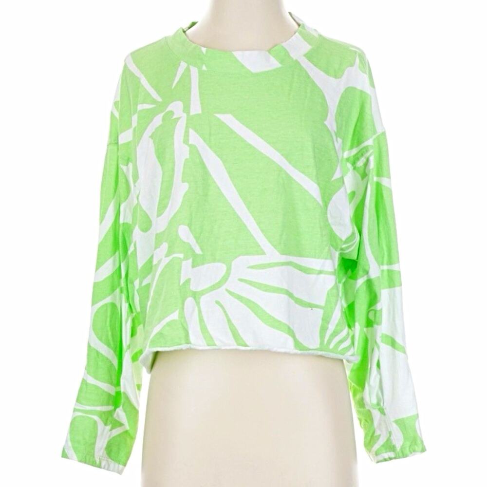 FP Movement Free People Abstract Cropped Tee Crew Neck L/S Size Small Oversized
